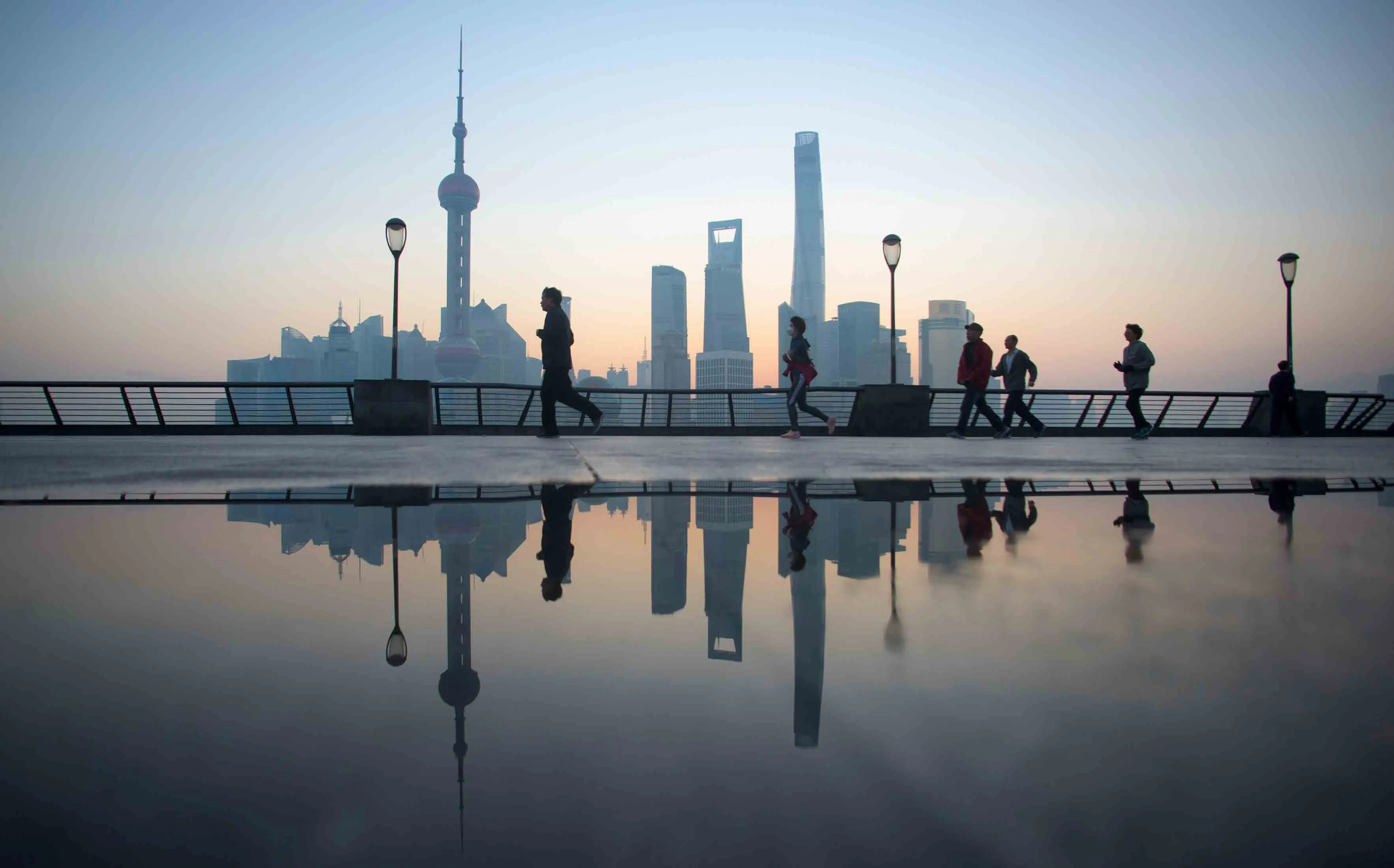 The skyline of the Lujiazui Financial District in Pudong in Shanghai.
