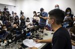 Pro-democracy activist and disqualified candidate Joshua Wong speaks during a news conference in Hong Kong, on July 31.