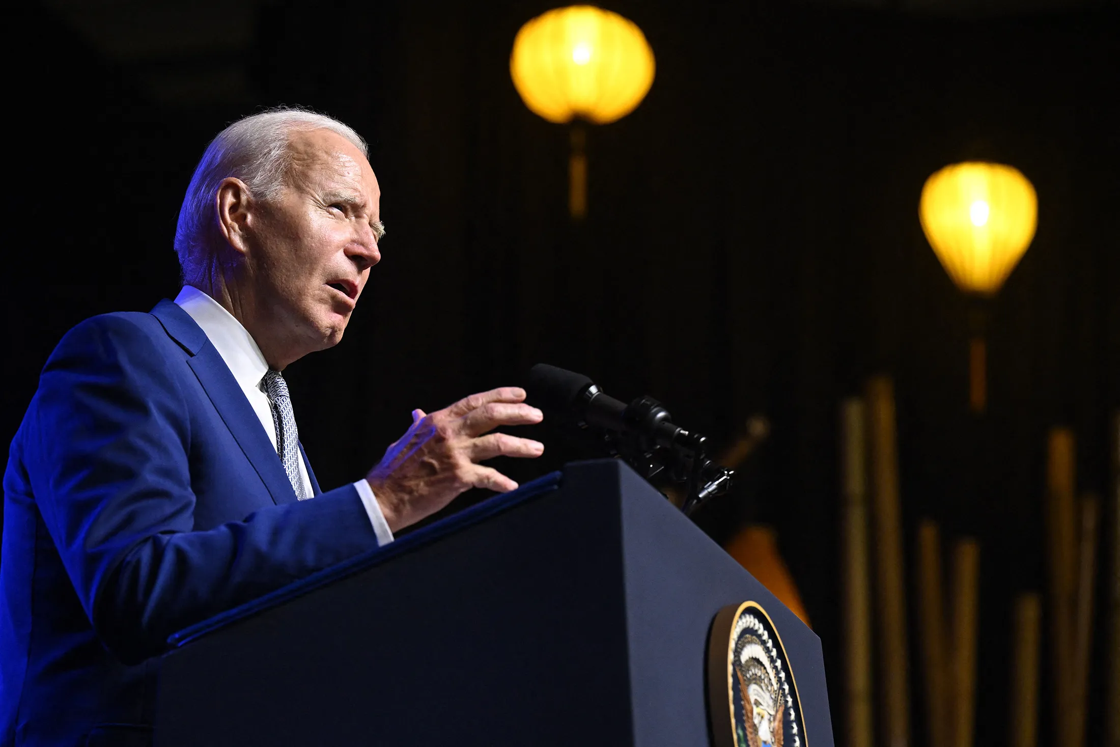 President Joe Biden speaks during a press conference in Hanoi on Sept. 10.