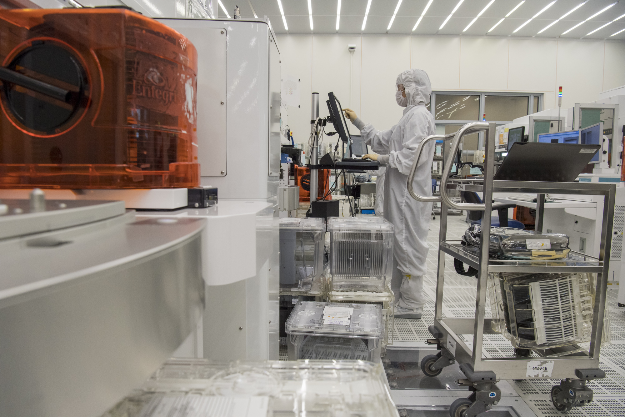 A technician works on a computer at the Applied Materials Inc. facility in Santa Clara, California, US.