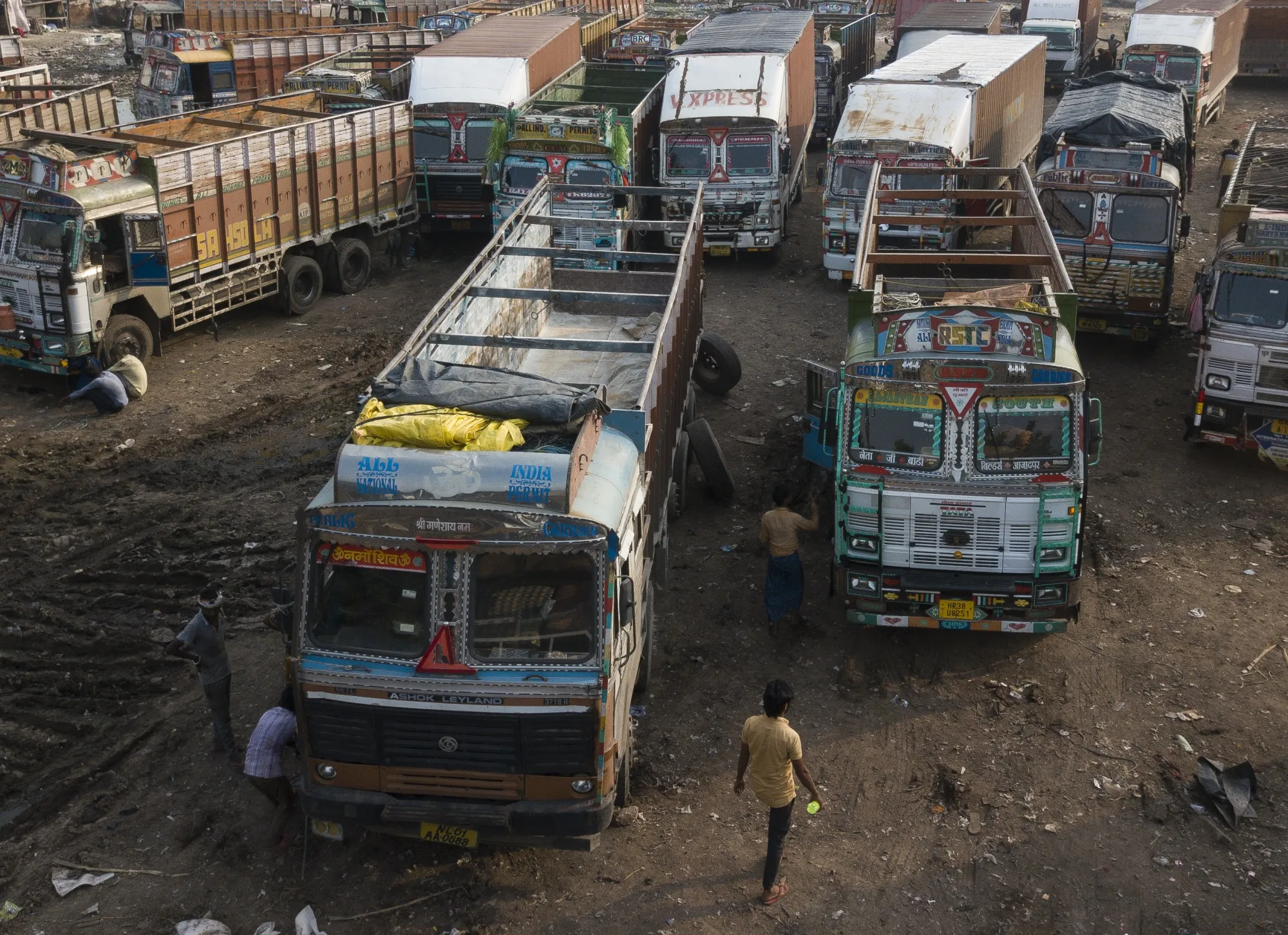 Trucks are parked in Delhi in September, 2020. Only around three-quarters of India’s trucking fleet is operational.