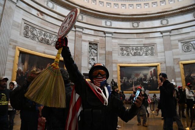 Supporters of former President Donald Trump enter the U.S. Capitol's Rotunda on January 6.