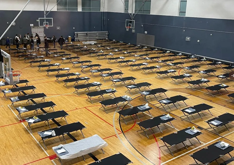 Emergency shelter operation for migrants in Denver.&nbsp;