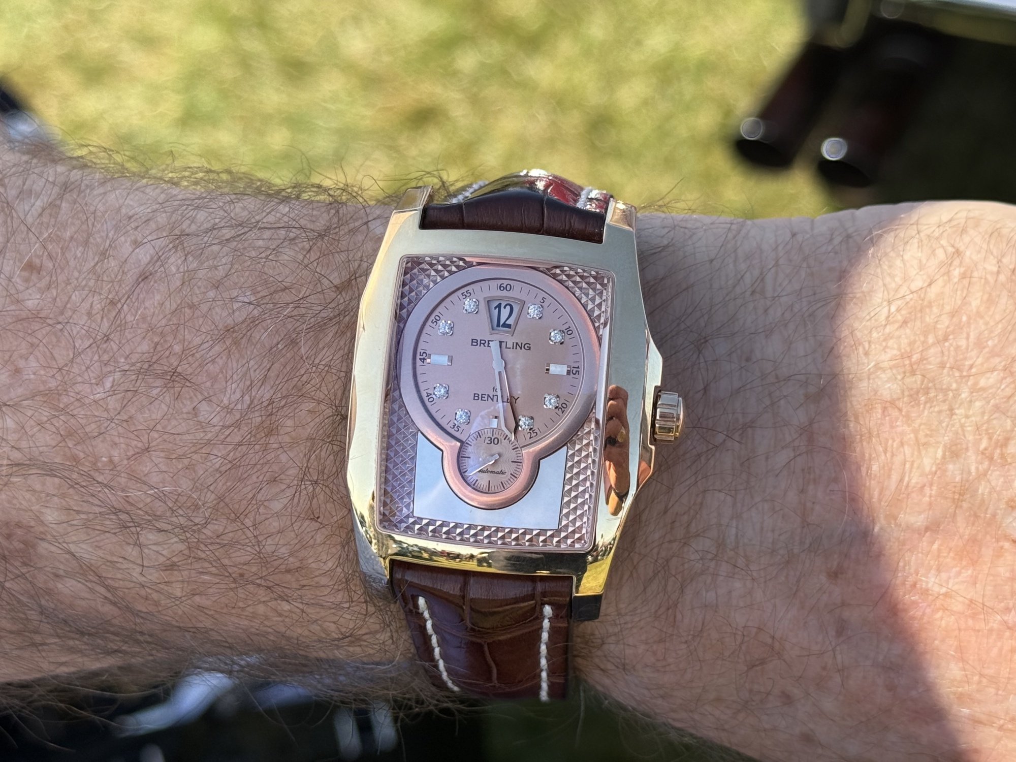 Brad was wearing this Bentley Flying B Jump Hour watch by Breitling, which from afar I thought was a Daniel Roth. He was sitting with his wife Sharon, who said the whole family has Breitlings. “All our children have them,” Sharon told me. “We had to stop getting them for our sons and daughters in law, because when they’d get divorced, they’d keep the watches!” Long live Brad and Sharon. Photographer: Chris Rovzar&#x2F;Bloomberg