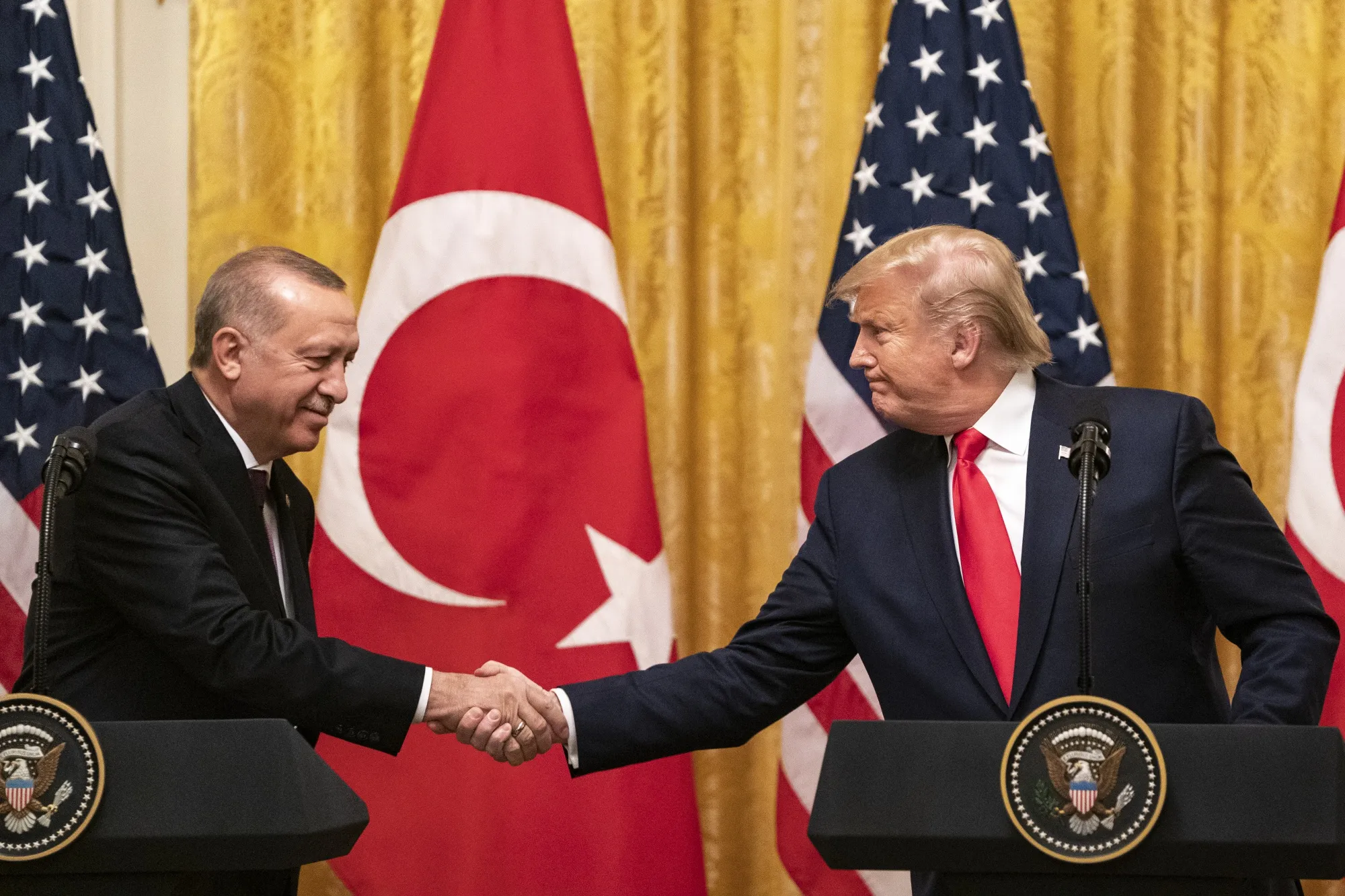 Presidents Donald Trump and Recep Tayyip Erdogan&nbsp;during a joint press conference at the White House in 2019.