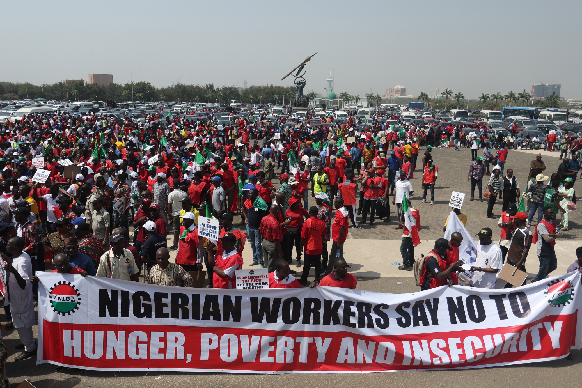 Workers protest in Abuja on Feb. 27.