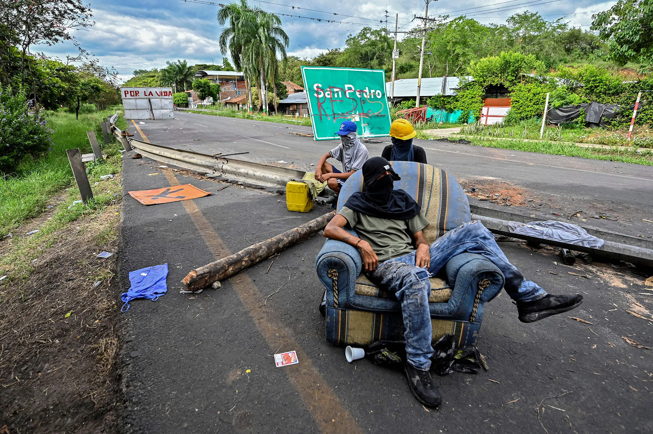 Demonstrators block the Panamerican highway between Buga and Cali, during an anti-government protest in Valle del Cauca department, Colombia, on May 26.