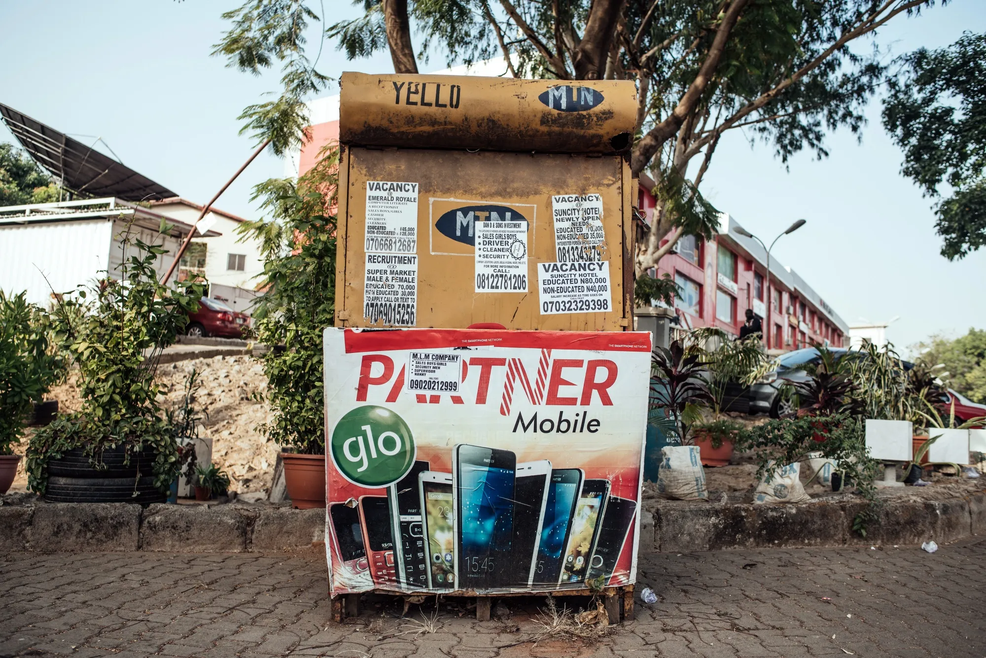 A shuttered MTN kiosk on the street in Abuja, Nigeria.