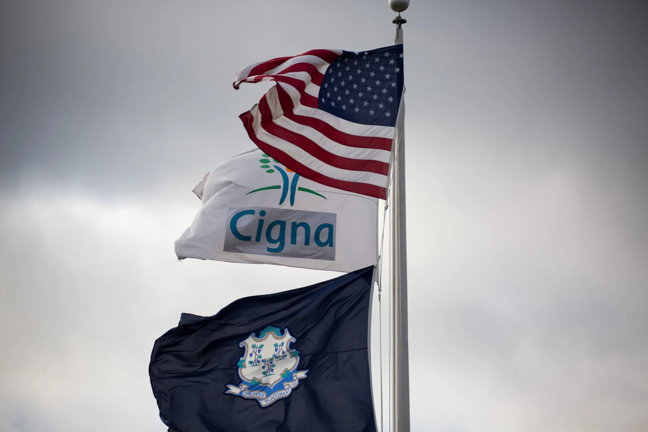 A flagpole at Cigna Corp.’s headquarters in Bloomfield, Connecticut.