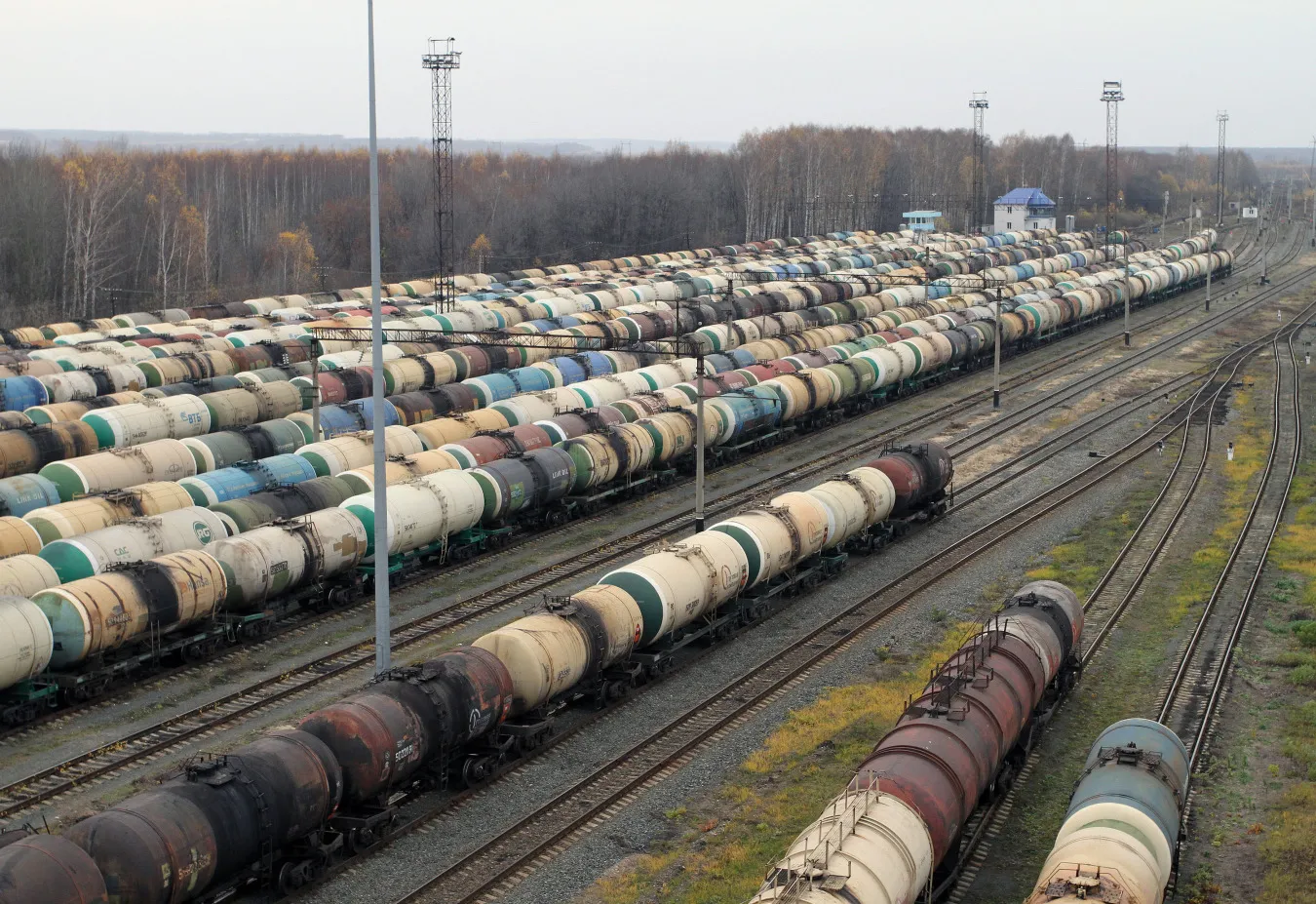 Fuel and oil rail wagons&nbsp;at the Zeletsyno train station near Nizhny Novgorod, Russia.