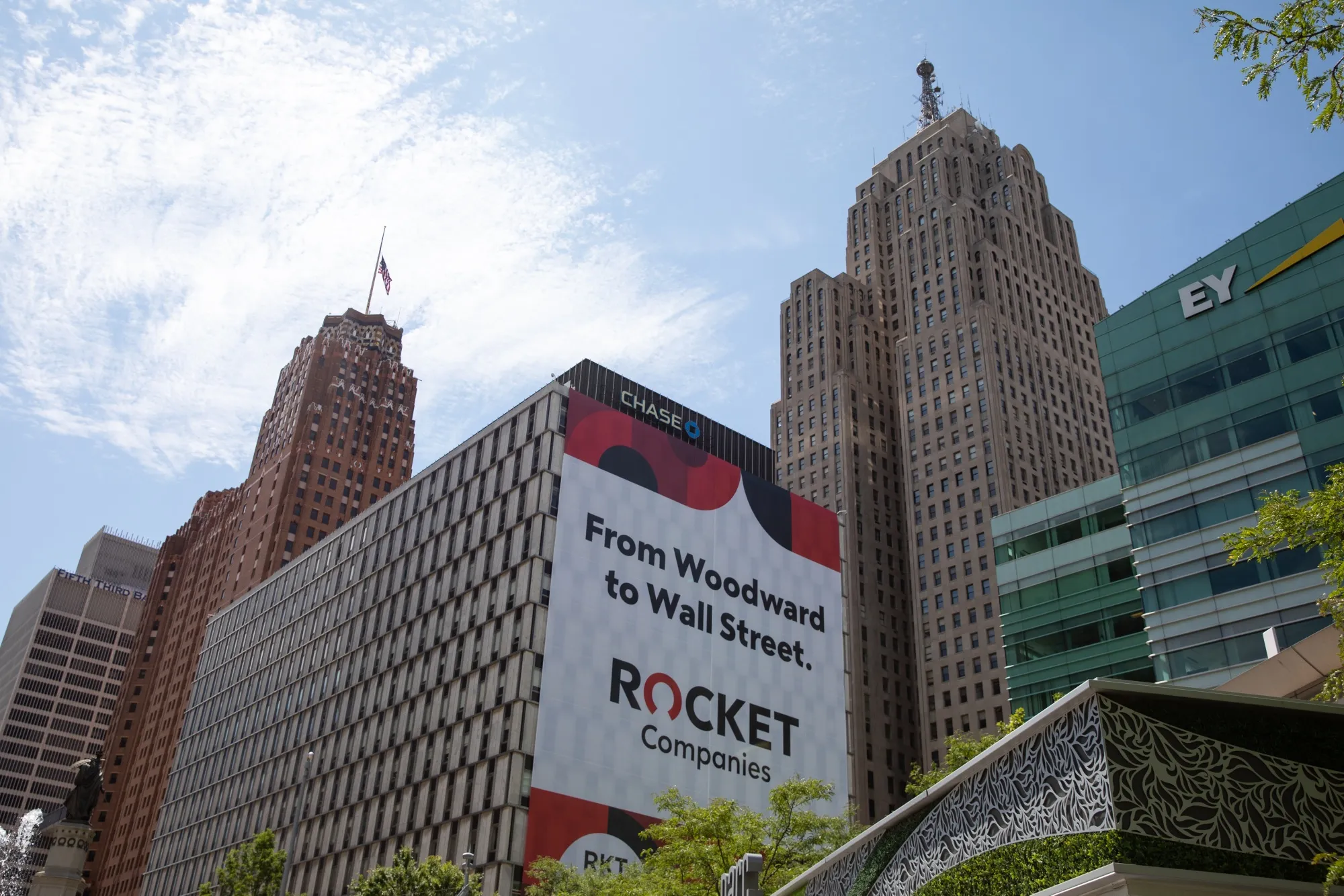 Rocket Companies Inc. signage in Detroit.