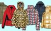 Left to right: Saint Laurent, Mackage, Moncler, Perfect Moment, Aztech Mountain, Mammut.