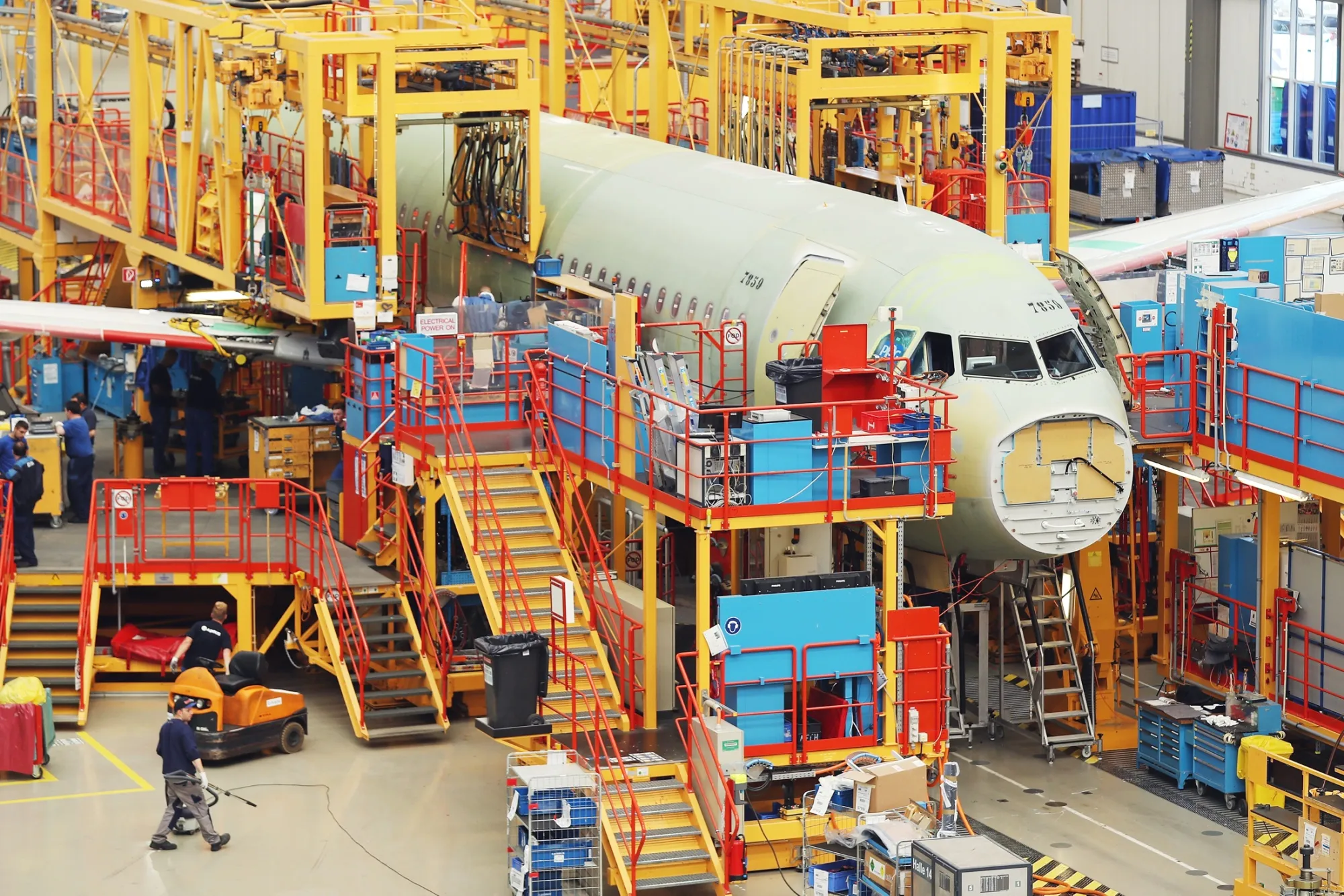 Airbus A320 series passenger jet production in Hamburg, Germany.