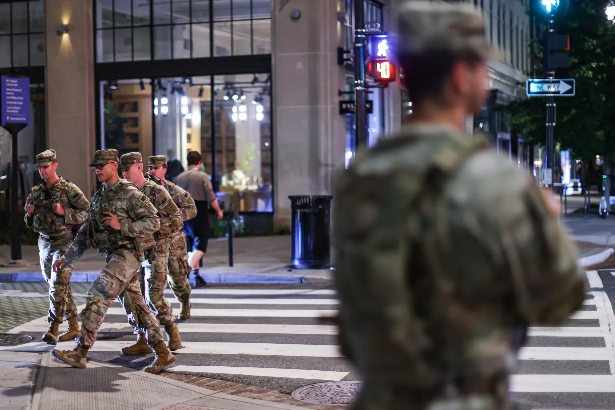 Members of the Ohio National Guard patrol 14th Street in Washington on Aug. 23.