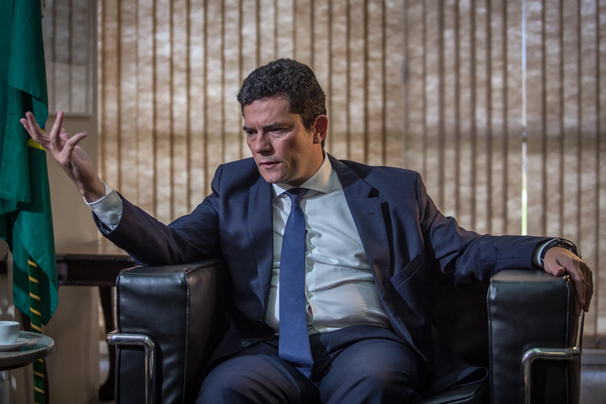 Sergio Moro speaks during an interview in Brasilia, on March 31.