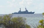 A Philippine navy frigate off&nbsp;Thitu Island in April 2017.