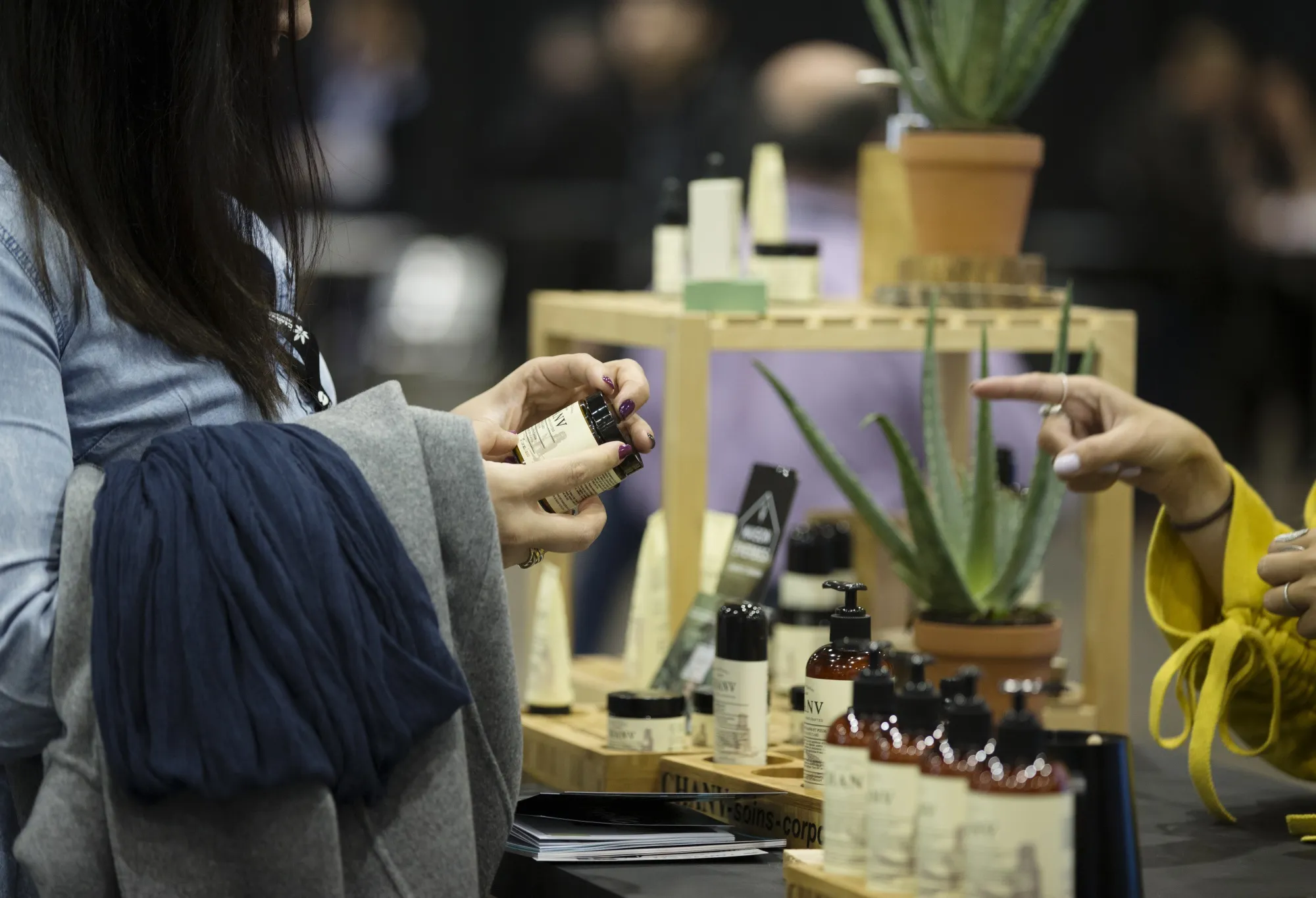 An attendee browses hemp oil skin care products at the Chanv booth at the Montreal Cannabis Expo in Montreal, Quebec, Canada, on Friday, Oct. 26, 2018.&nbsp;