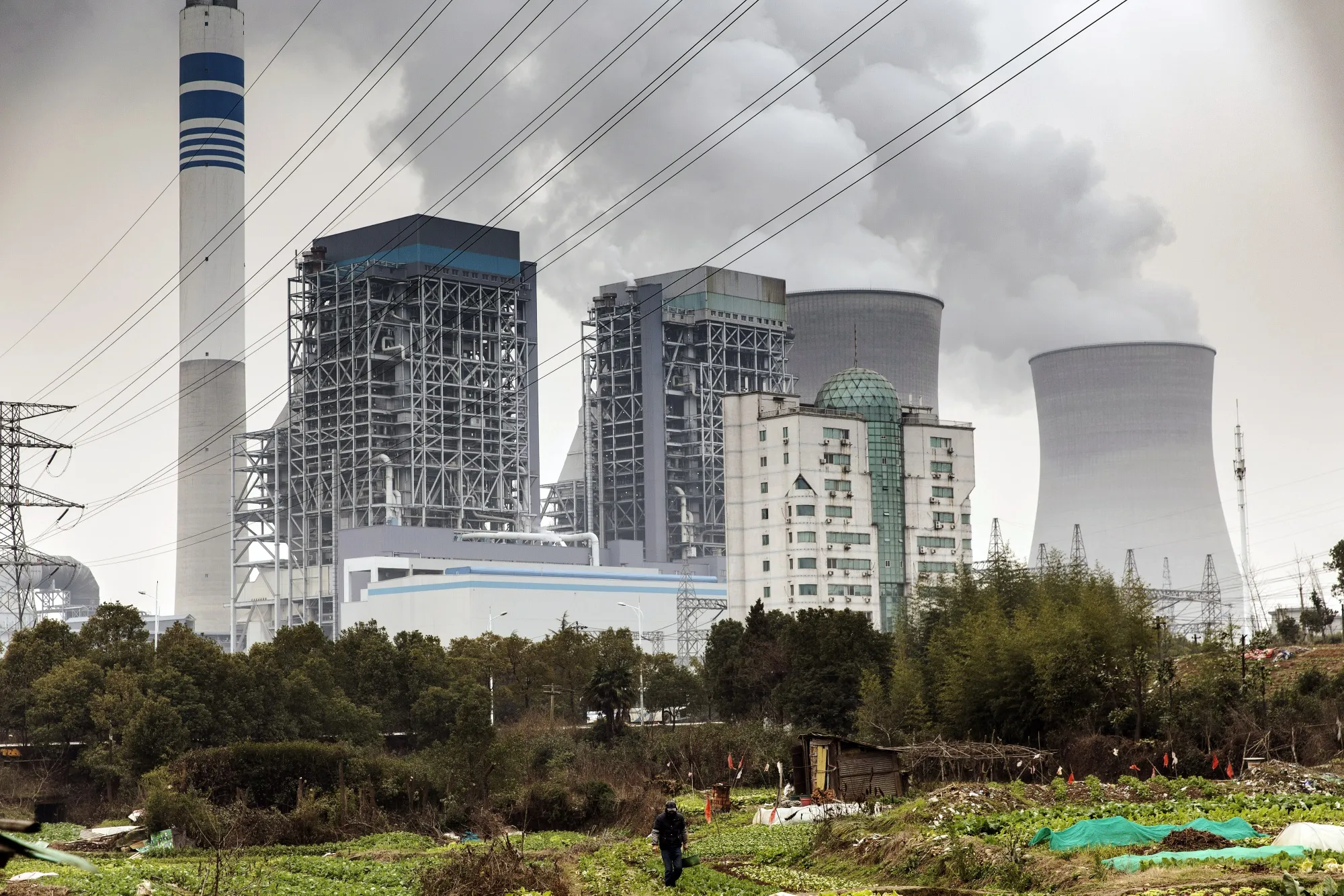 Emissions rise from cooling towers at a coal-fired power station in Tongling, Anhui province.