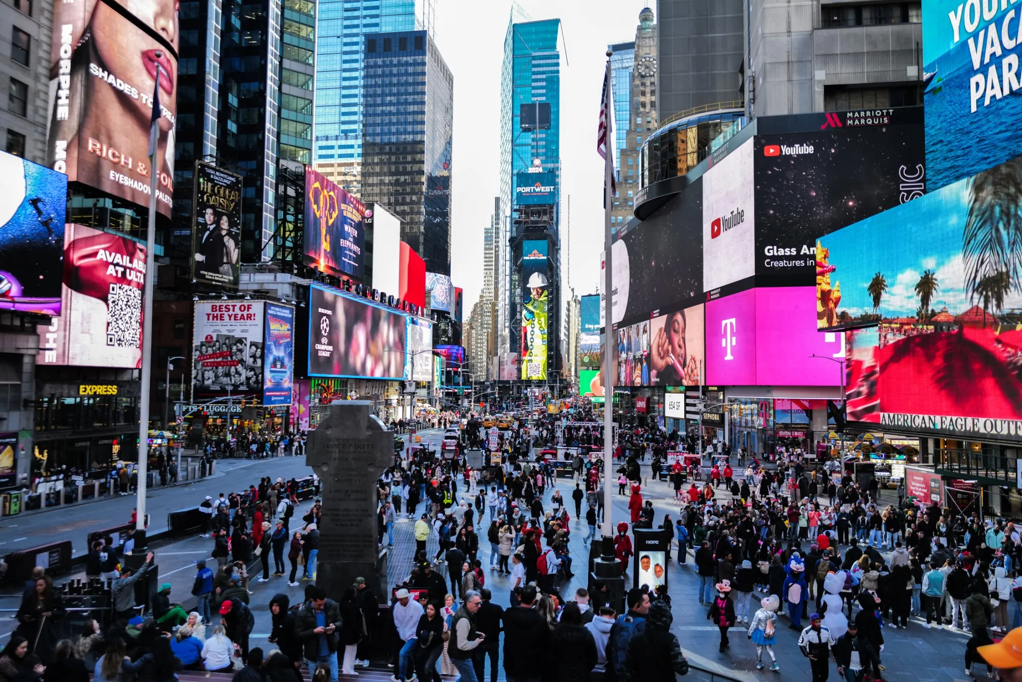 Tourists in Times Square, New York City.