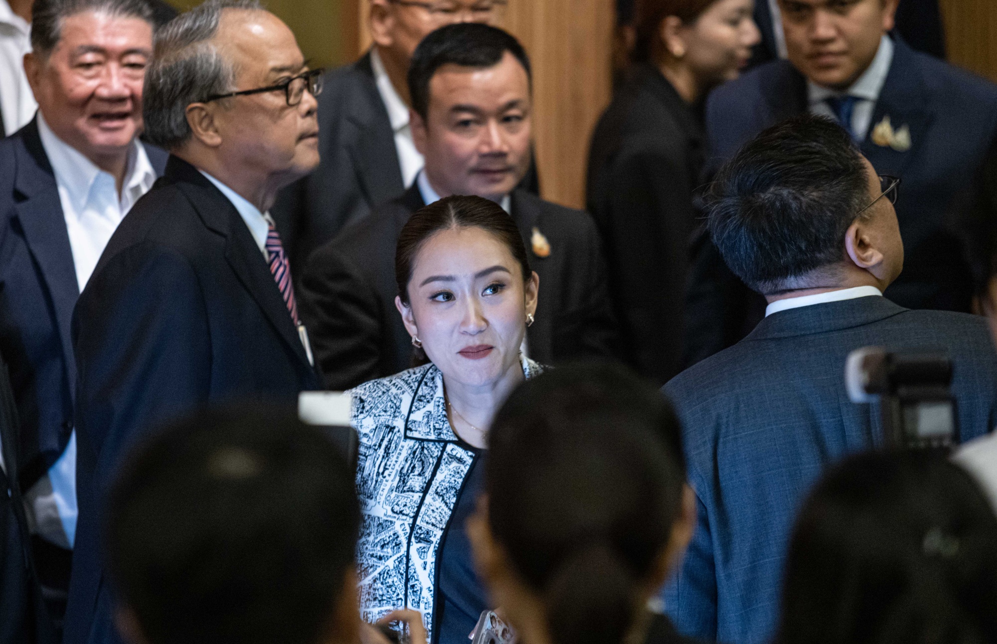 Paetongtarn Shinawatra, center, in Bangkok on Aug. 15.