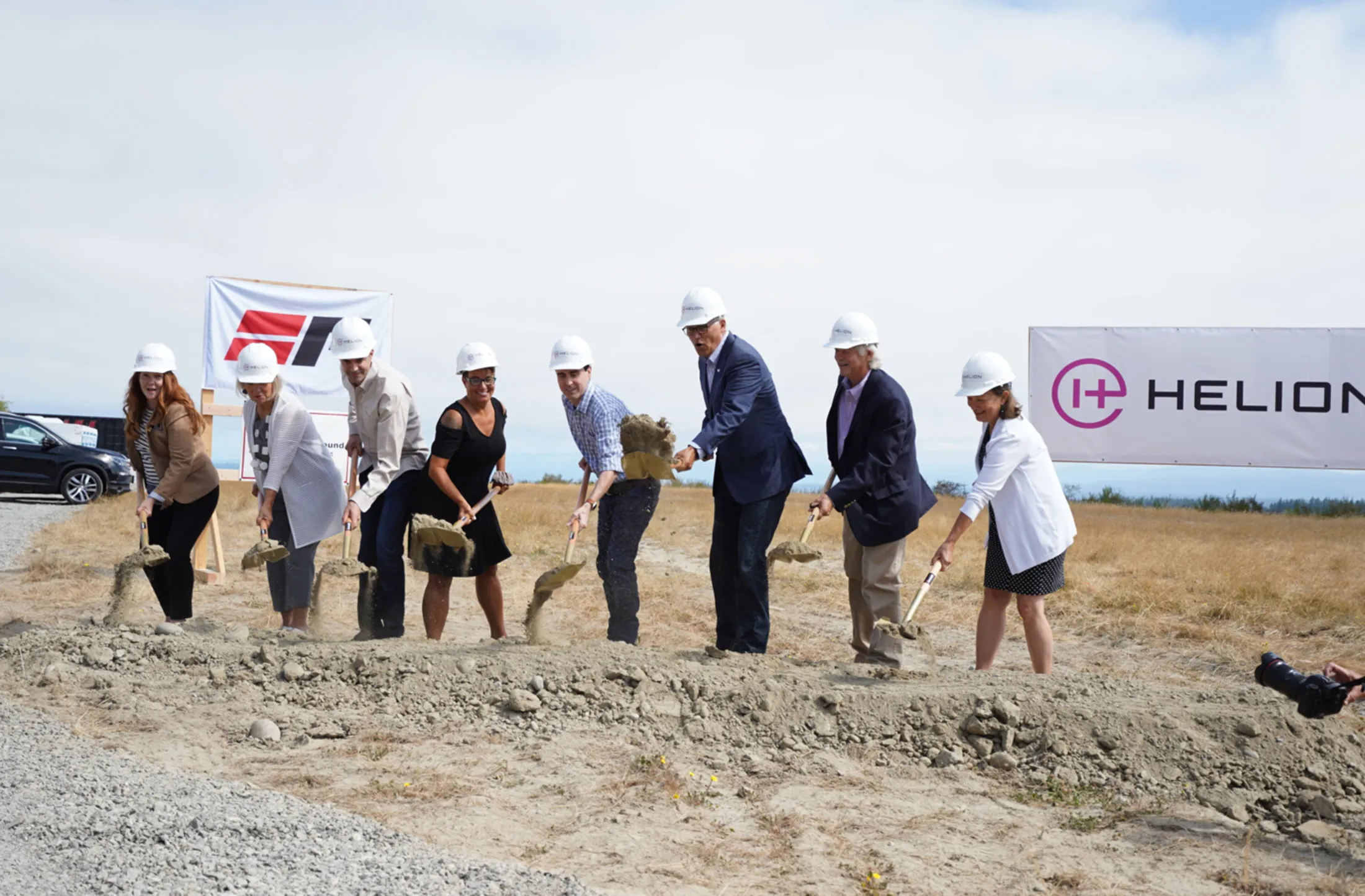 Helion Energy CEO David Kirtley and CTO Chris Pihl breaks ground on&nbsp;the company’s next-generation fusion facility in Everett, Washington.