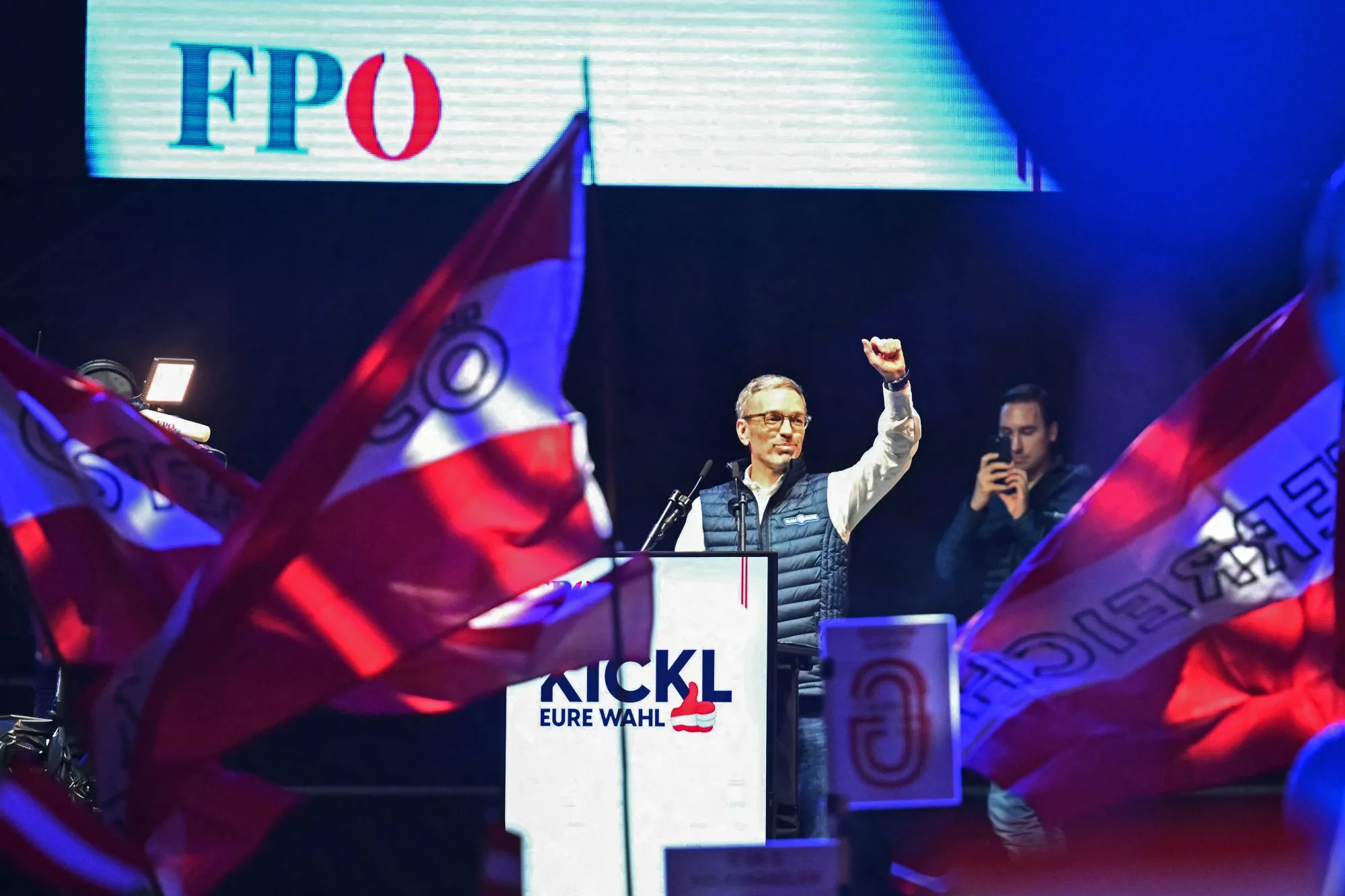 Herbert Kickl during an election rally at Stephansplatz in Vienna, Sept. 27.