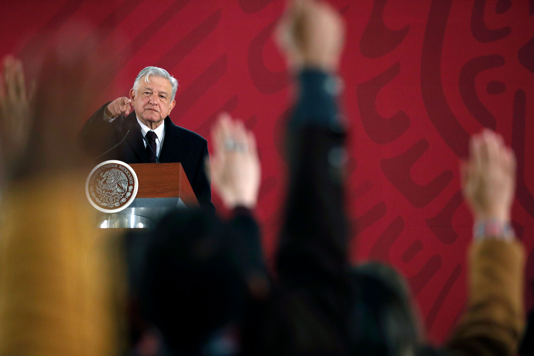 Lopez Obrador takes a question during a daily news conference in Mexico City.