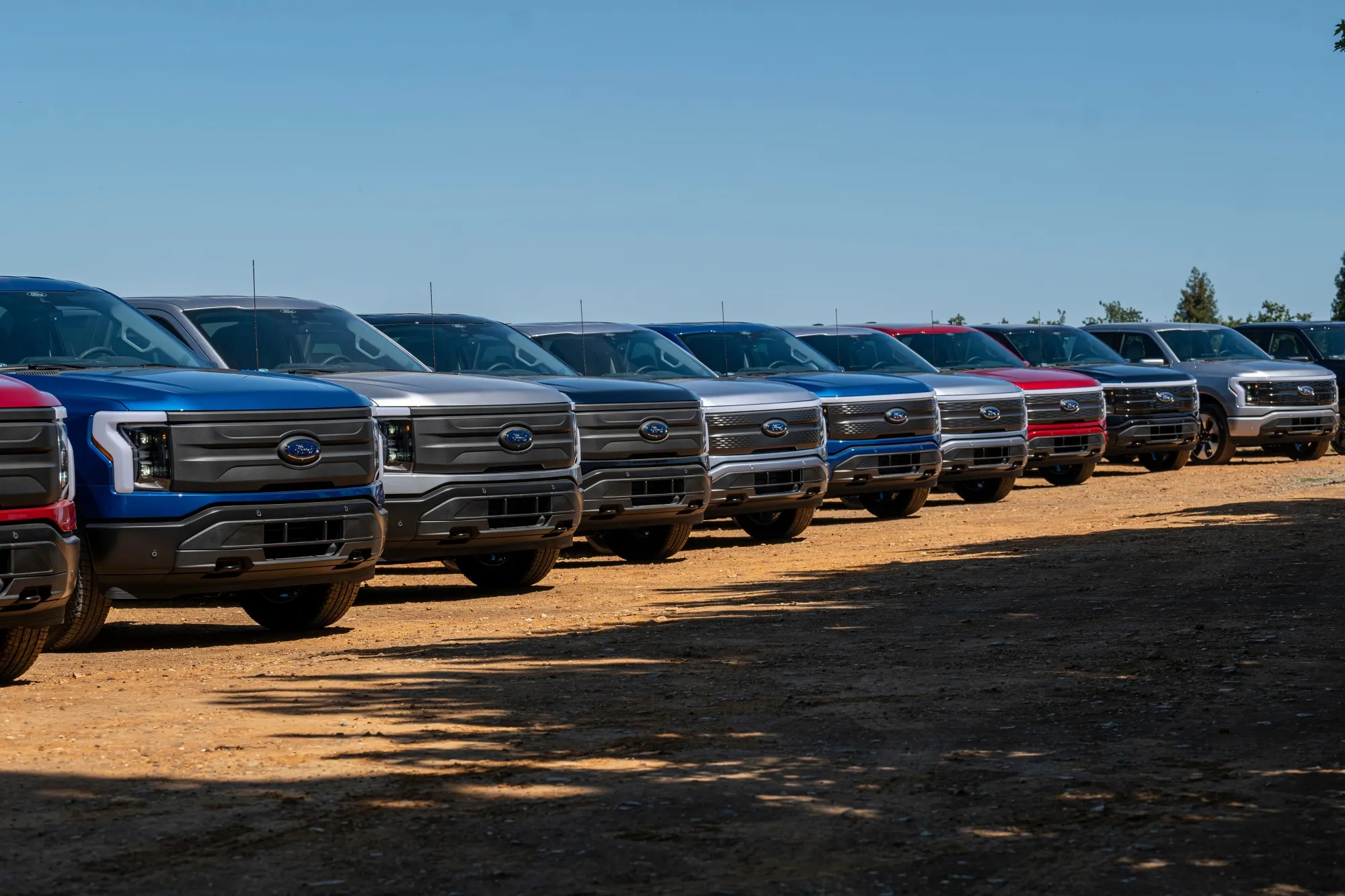 Ford Lightning F-150 pickup trucks during a media event at Vino Farms in Healdsburg, California.