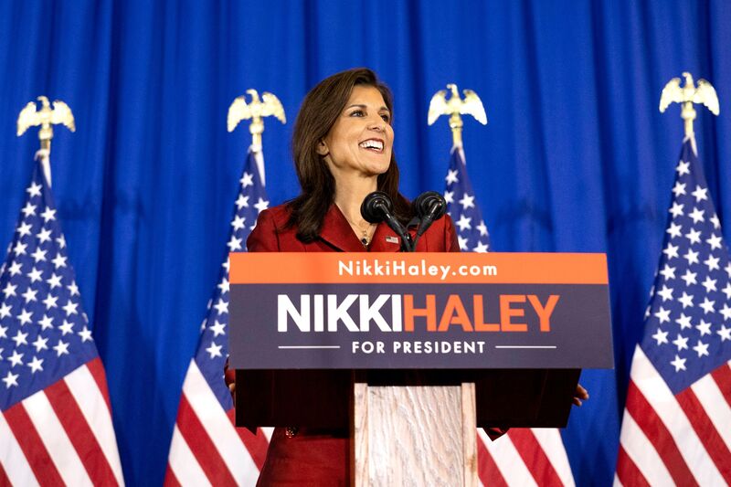 Nikki Haley, former governor of South Carolina and 2024 Republican presidential candidate, during an election night watch party in Charleston, South Carolina, US, on Saturday, Feb. 24, 2024. 