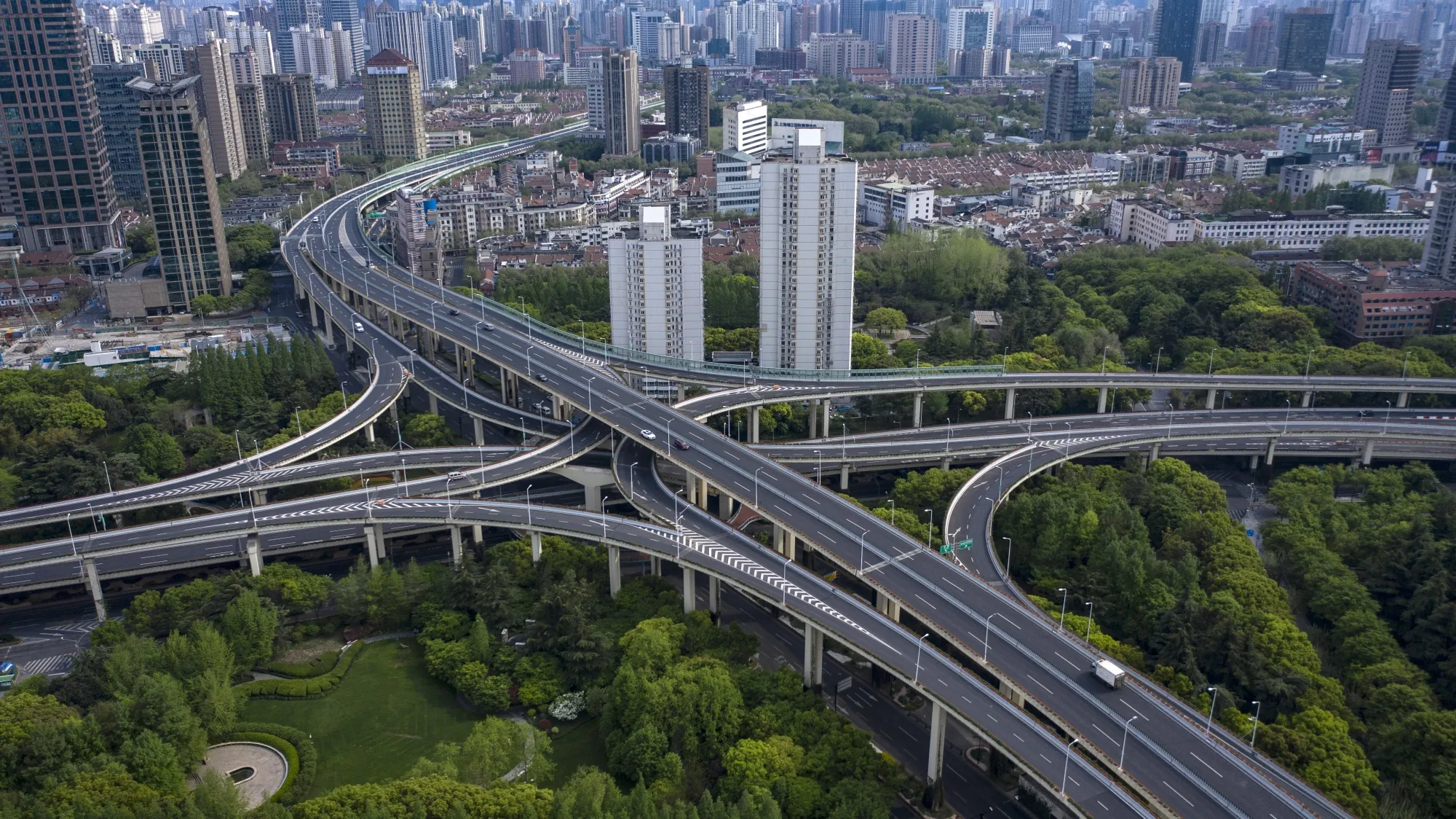 Nearly-empty roads during a lockdown due to Covid-19 in Shanghai on April 12.