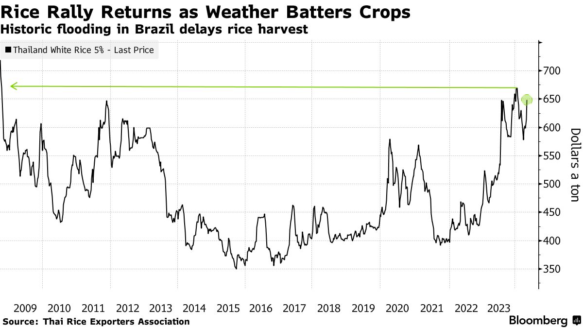 Rice Rallies Toward 15-Year High as Weather Again Batters Crops - Bloomberg