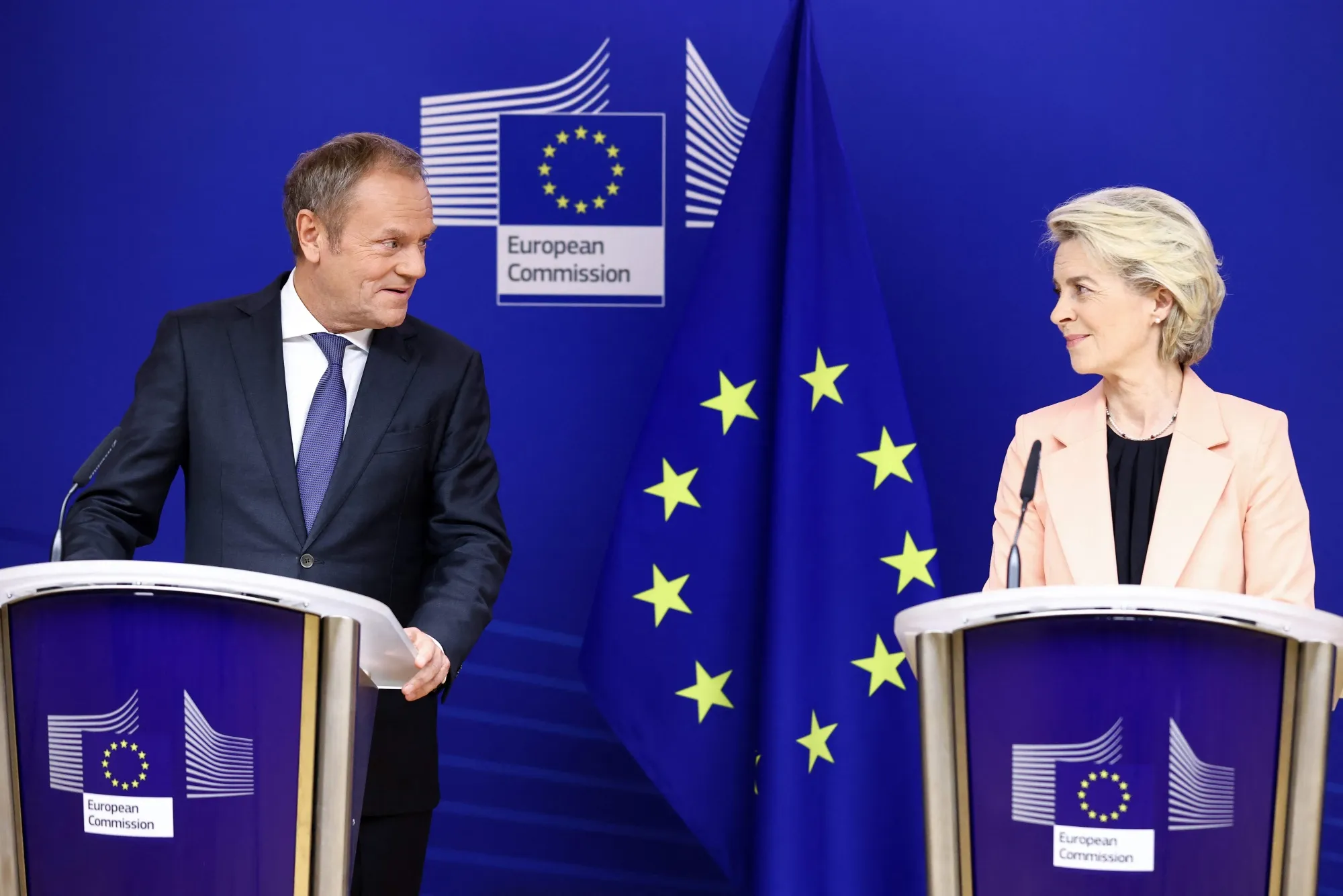 Donald Tusk and Ursula von der Leyen in October 2023.&nbsp;