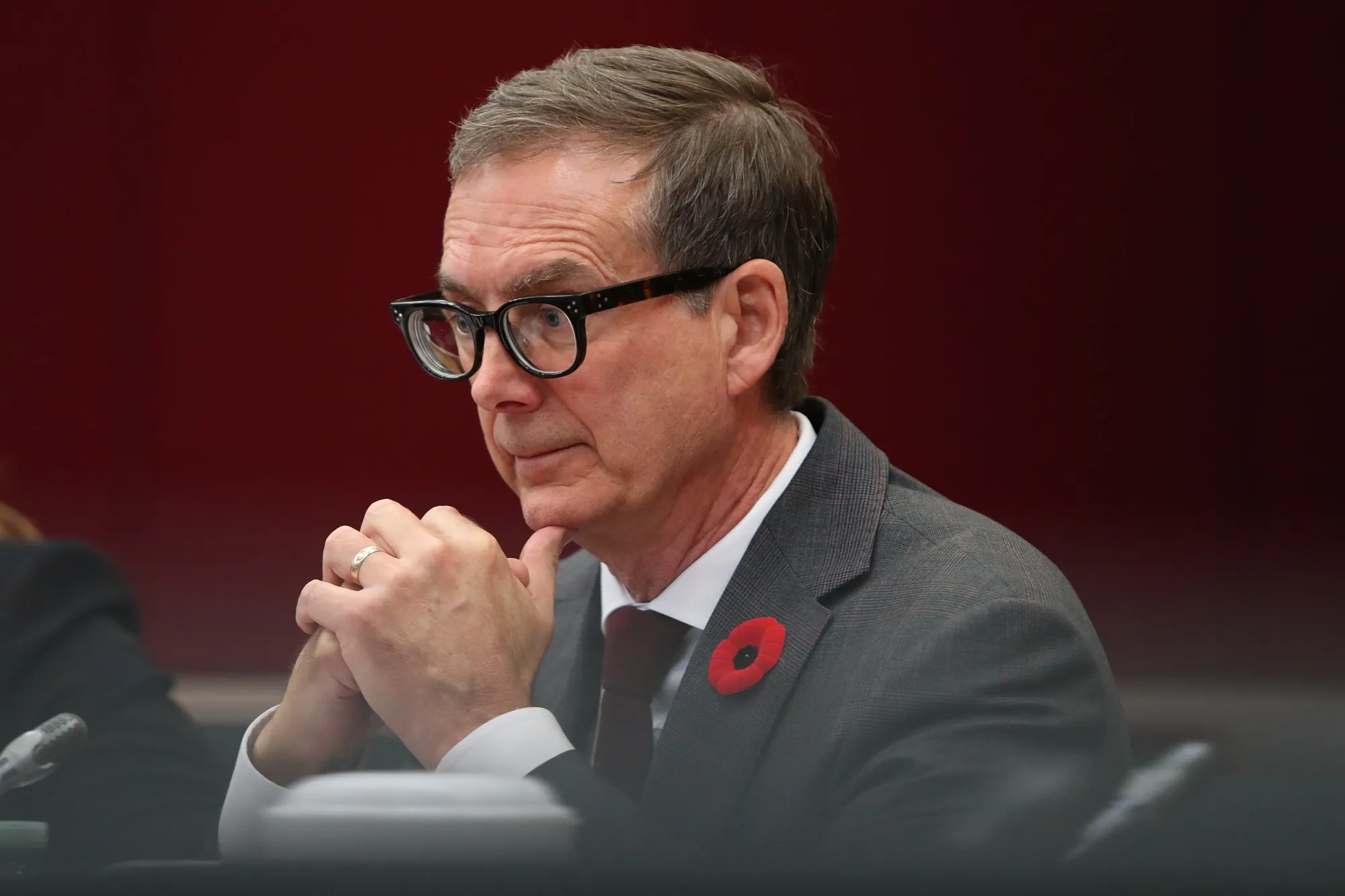 Tiff Macklem waits to speak before a Senate committee in Ottawa on Nov. 1.
