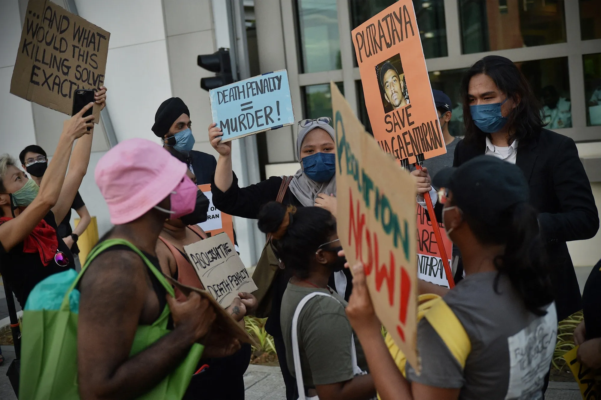 Activists protest against the planned execution of Nagaenthran K. Dharmalingam, on April 23.