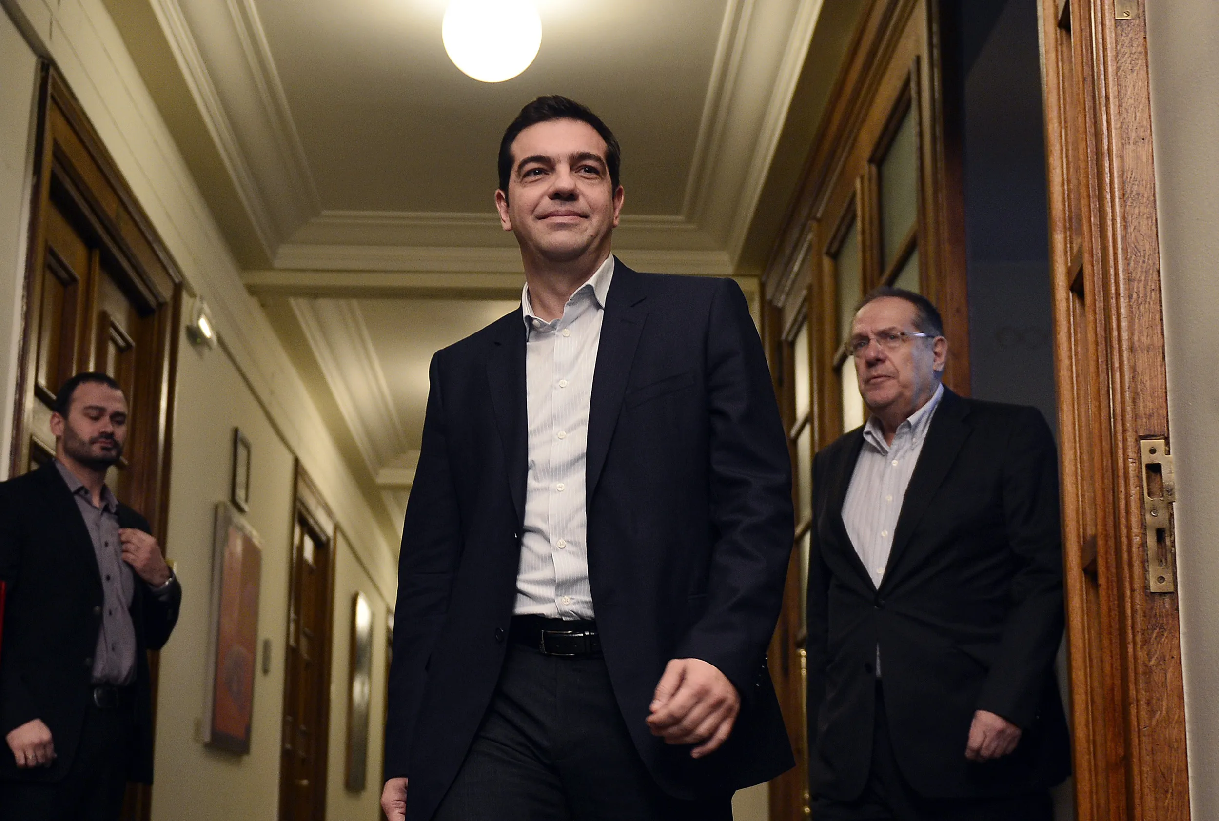 Newly elected Greek Prime Minister Alexis Tsipras arrives on Jan. 28, 2015, for his first cabinet meeting.

