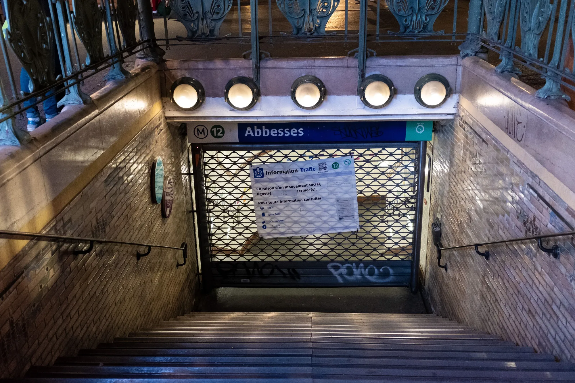 The shuttered Abbesses metro station during a strike in the Montmartre district of Paris, in Dec.