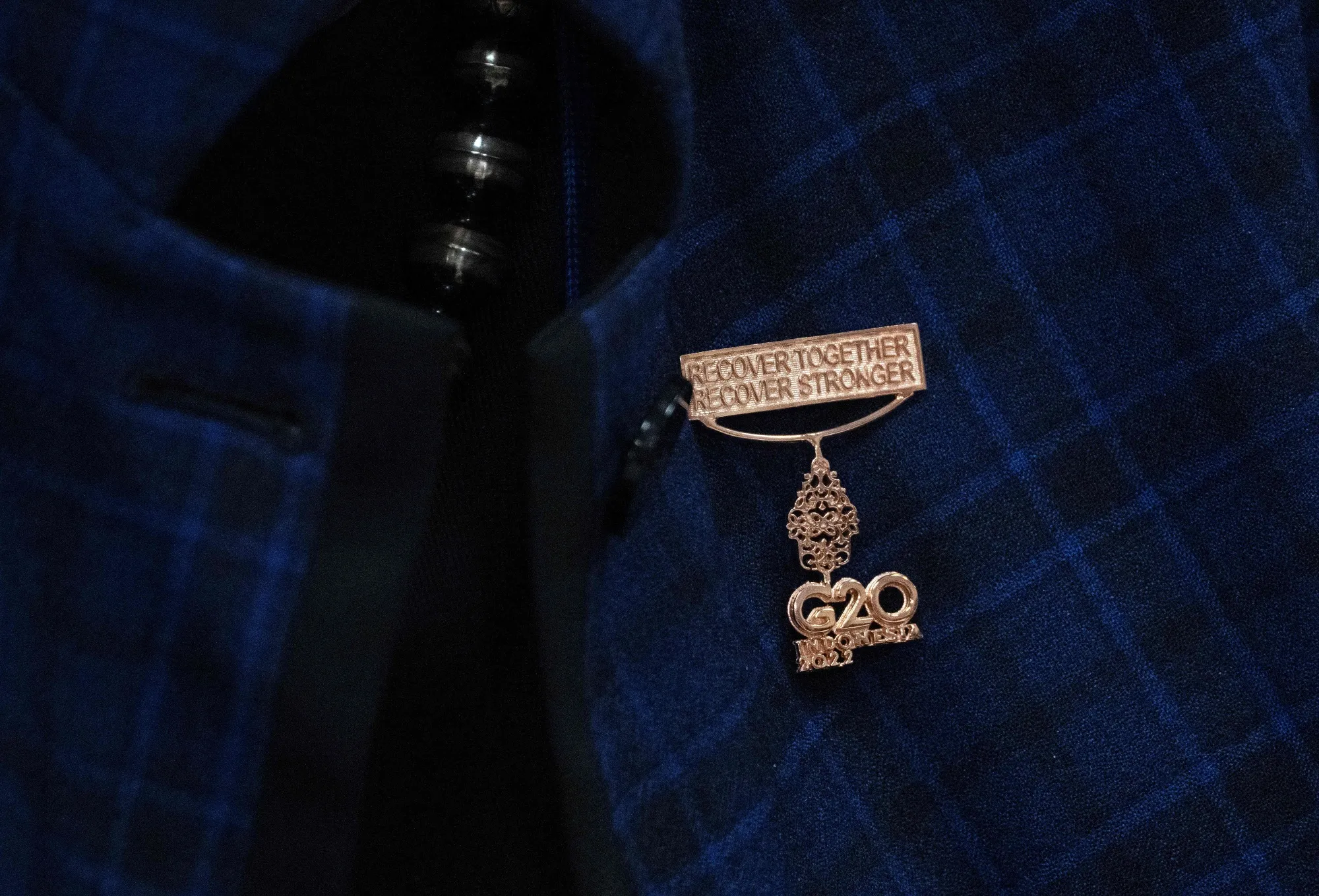 US Treasury Secretary Janet Yellen wears a G-20 pin.&nbsp;