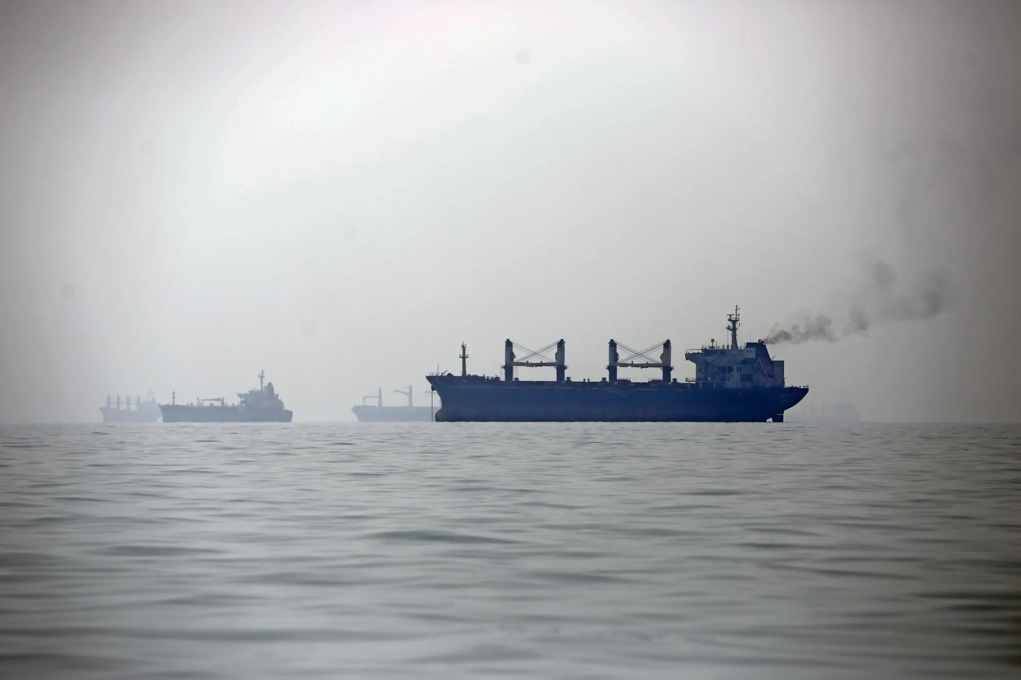 Oil tankers wait off the coast of Bandar Abbas at the Strait of Hormuz in Hormozgan Province, Iran on Sept. 9.