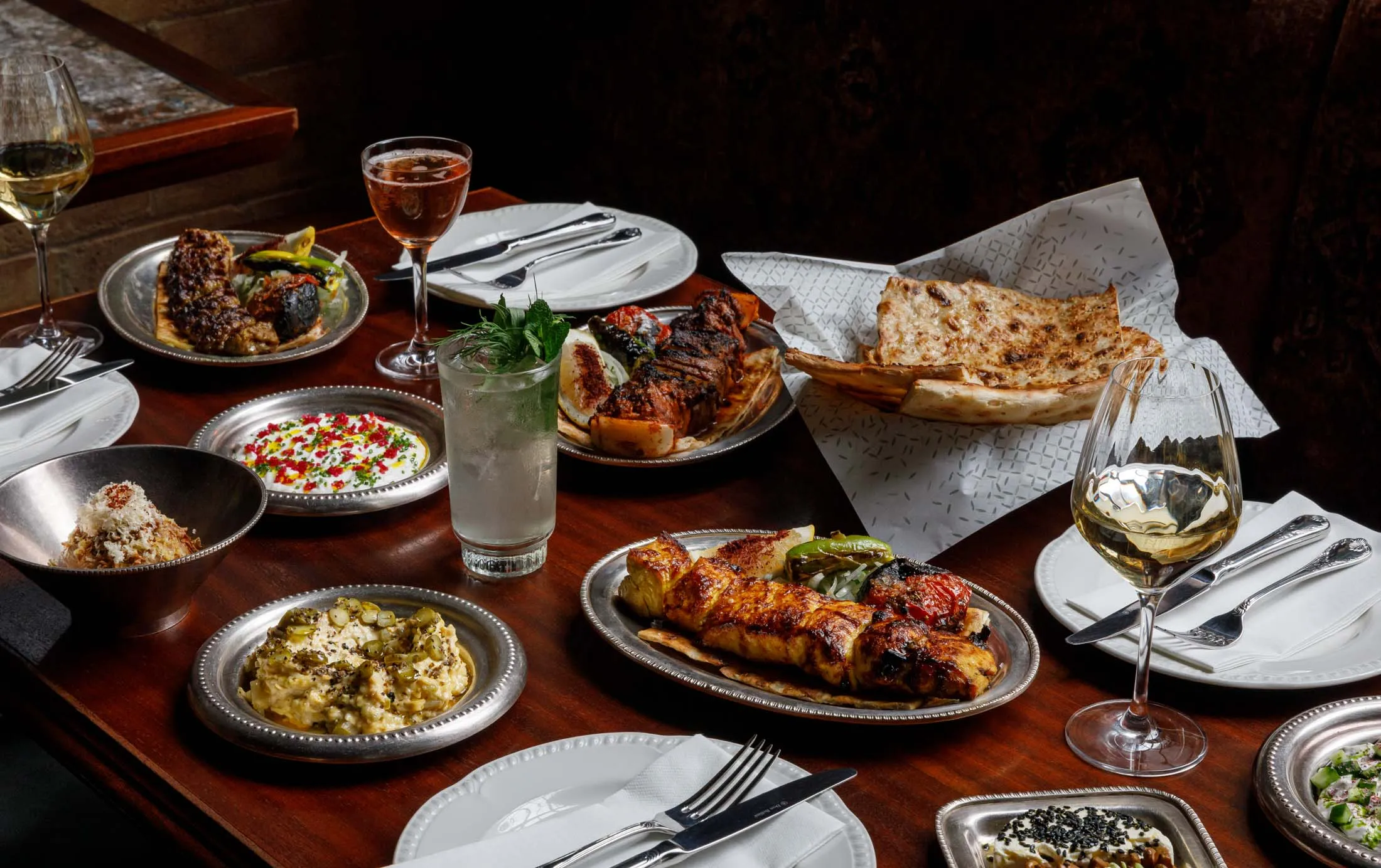 A spread at Berenjak, where the specialty is upmarket versions of Tehran kebab house fare. It’s opening a third location in fancy Mayfair later this year.&nbsp;