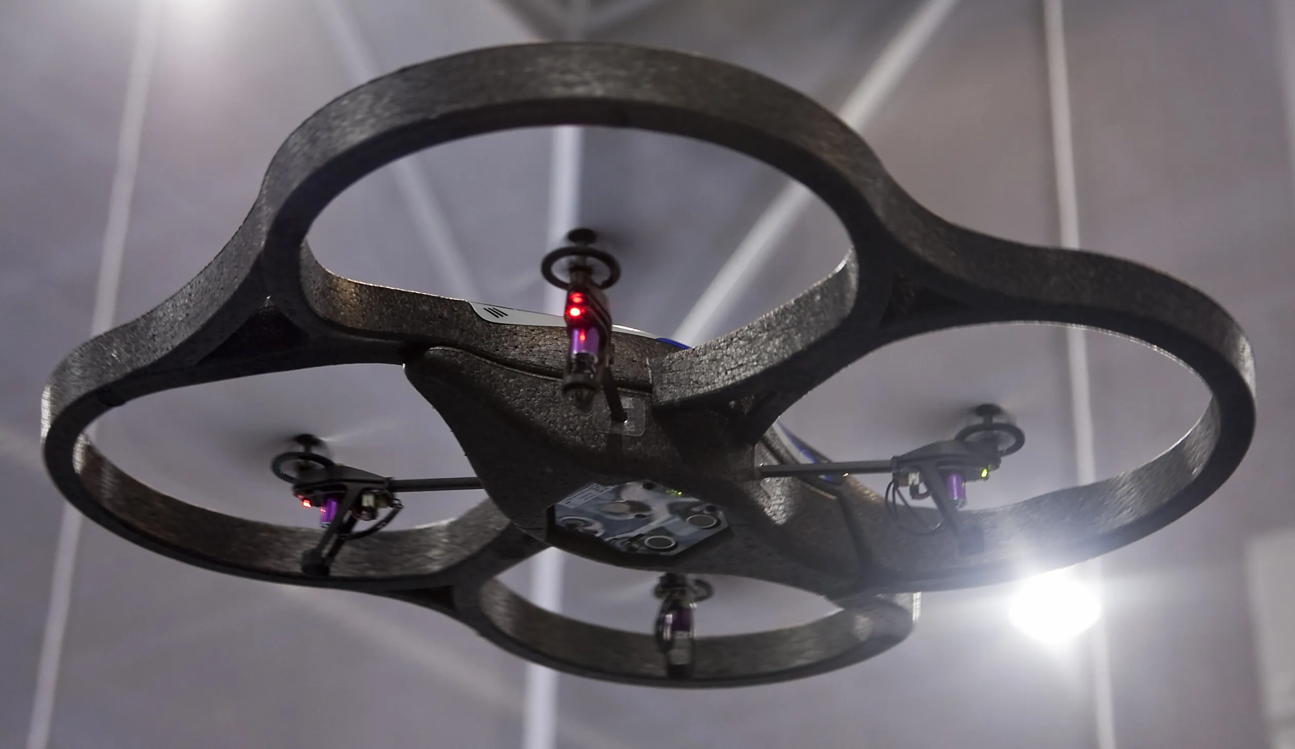 The Parrot SA AR.Drone, a quadricopter that can be remotely controlled by an Apple iPhone