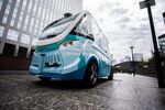 An Arma autonomous shuttle bus, manufactured by Navya Technologies, in Paris, France, on&nbsp;July 19, 2017.&nbsp;