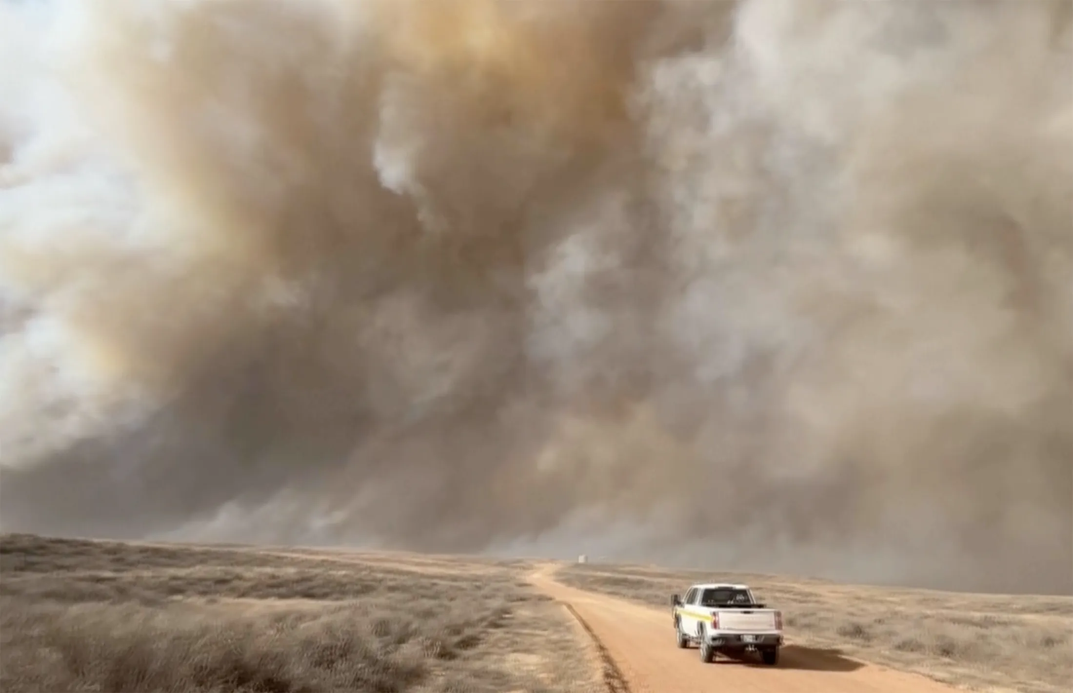 Wildfire smoke near Beaver, Oklahoma, on Feb. 17, 2026.