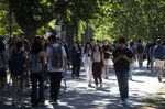 Students walk through the University of British Columbia campus in Vancouver during the first week of classes this month.
