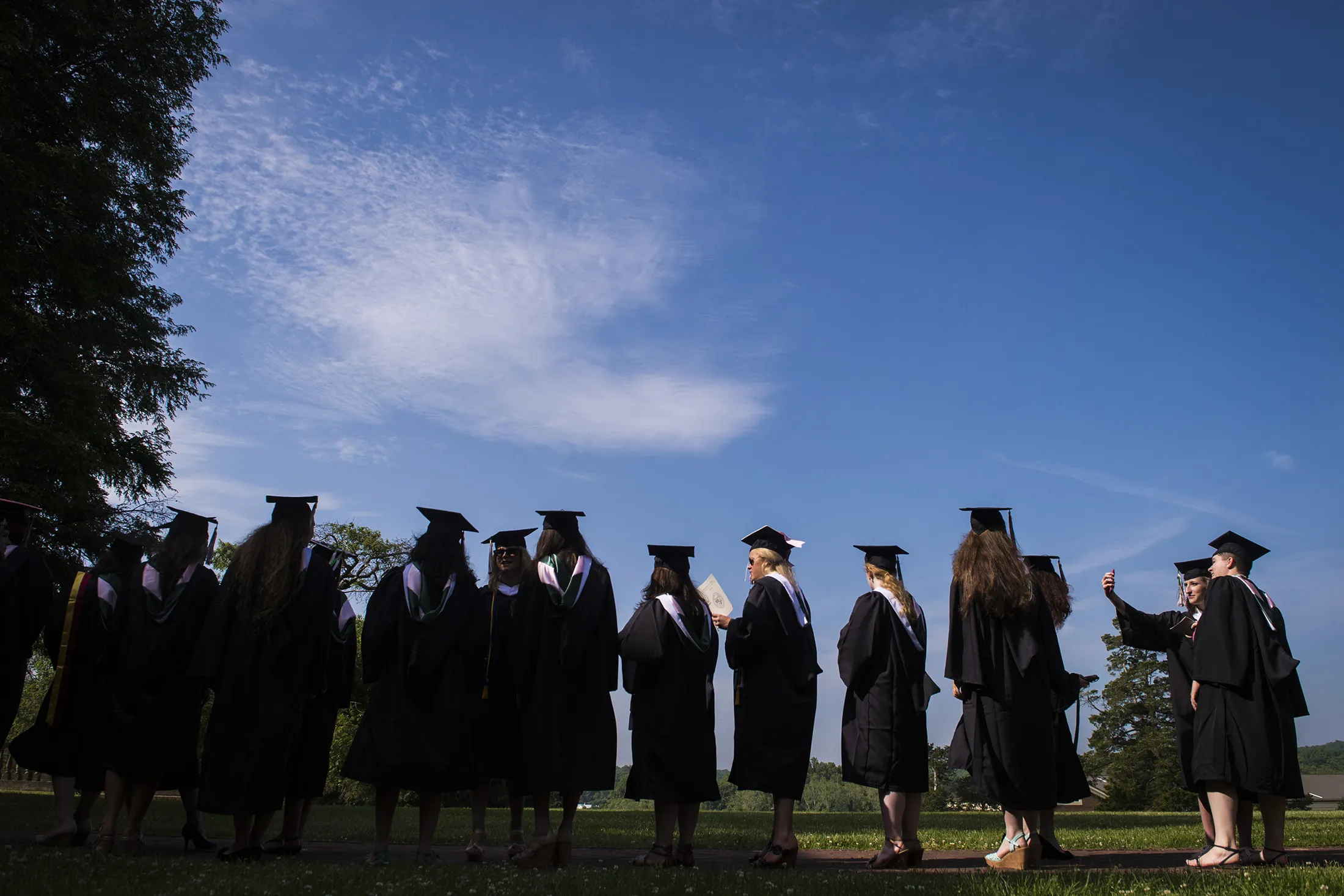 Seniors line up before the final commencement ceremony at Sweet Briar College, a women’s liberal arts college in Virginia.
