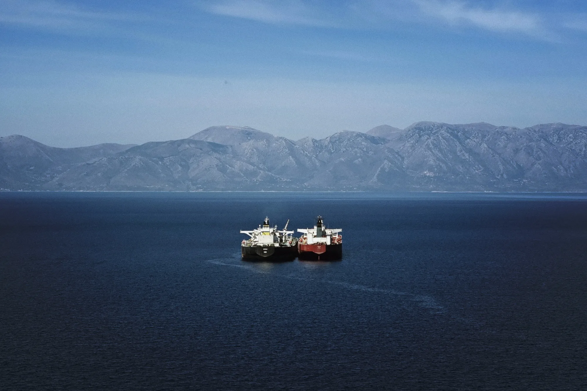 The Simba, left, and the Turba oil tankers in the Laconian Gulf, Greece, on Sept. 19.