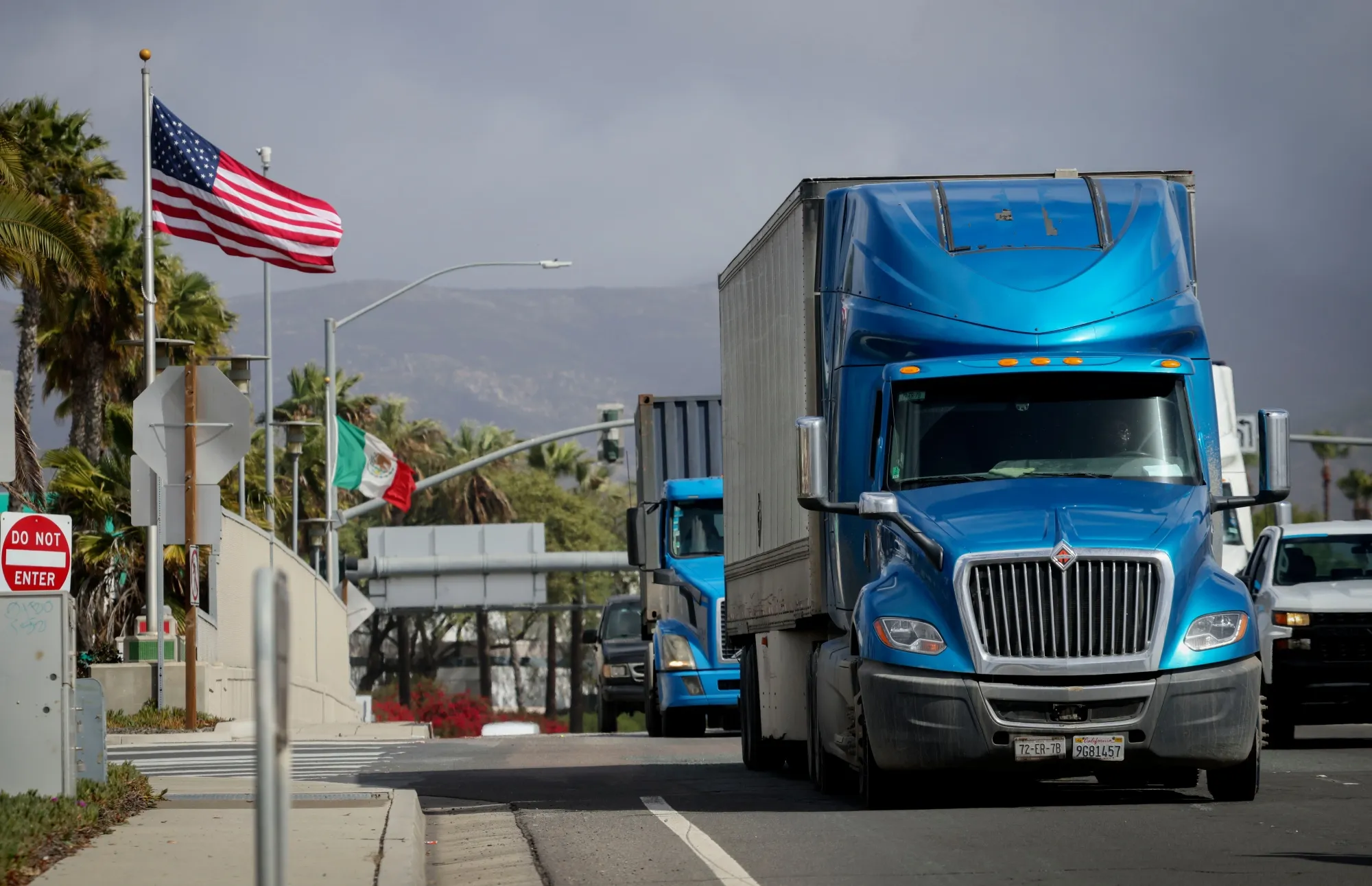 Semi-trucks in San Diego, California.