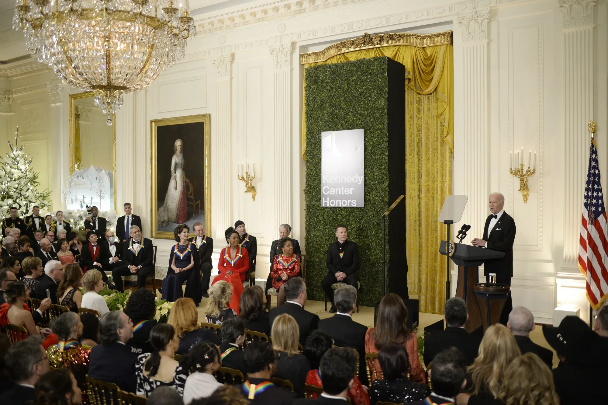 President Joe Biden&nbsp;speaks during the Kennedy Center honoree reception in the East Room of the White House on Dec.&nbsp;4.