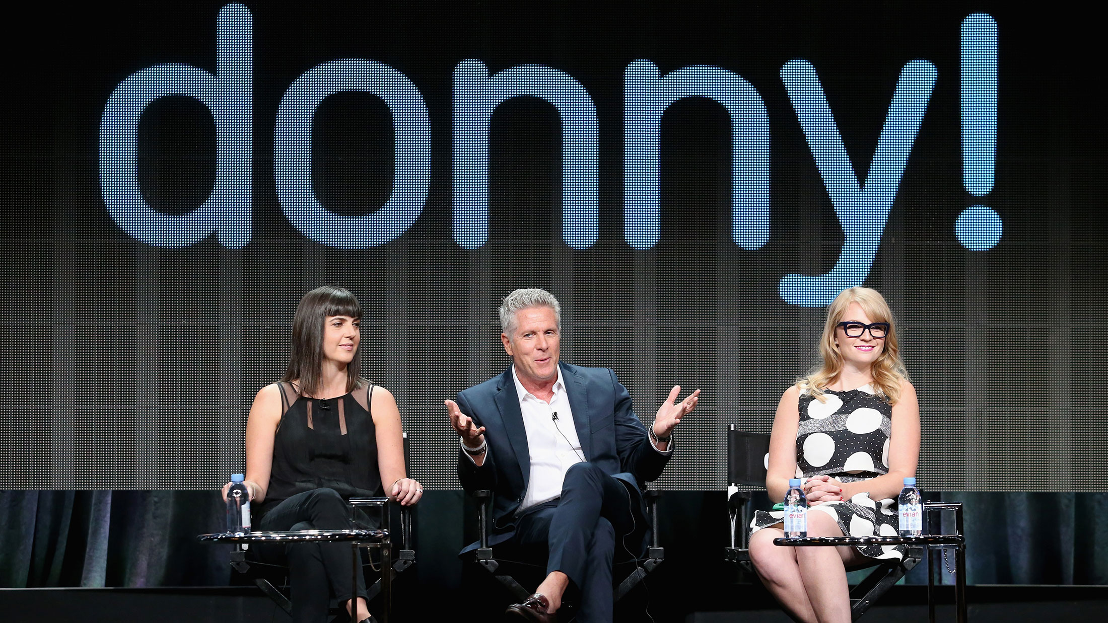 Executive producer Angie Day, TV personalities Donny Deutsch and Emily Tarver during the USA Networks 'donny!' panel discussion at the NBCUniversal portion of the 2015 Summer TCA Tour at The Beverly Hilton Hotel on August 12, 2015.
