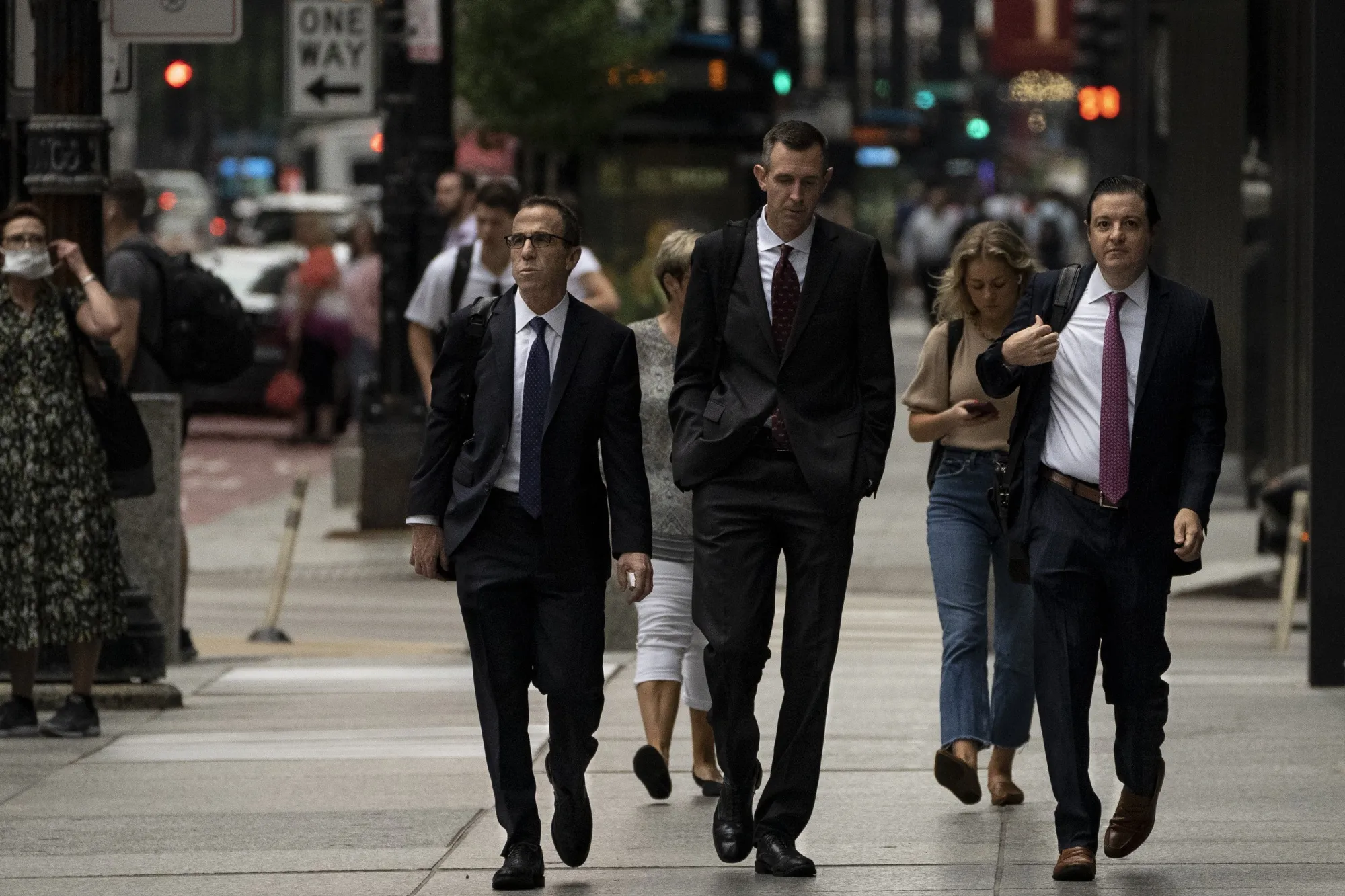 Michael Nowak, former head of precious-metals trading for JPMorgan Chase &amp; Co., center, arrives at federal court in Chicago&nbsp;on, July 8.
