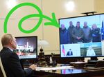 Vladimir Potanin, on screen at left, received a public scolding from Russian President Vladimir Putin on June 5. The broadcast came&nbsp;just days after his mining company, Nornickel, spilled diesel into the Arctic.&nbsp;